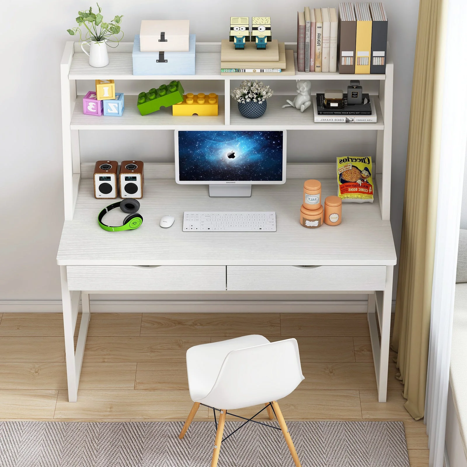 Enterprise Large Computer Desk Workstation with Shelves & Drawers (White) - Image 5