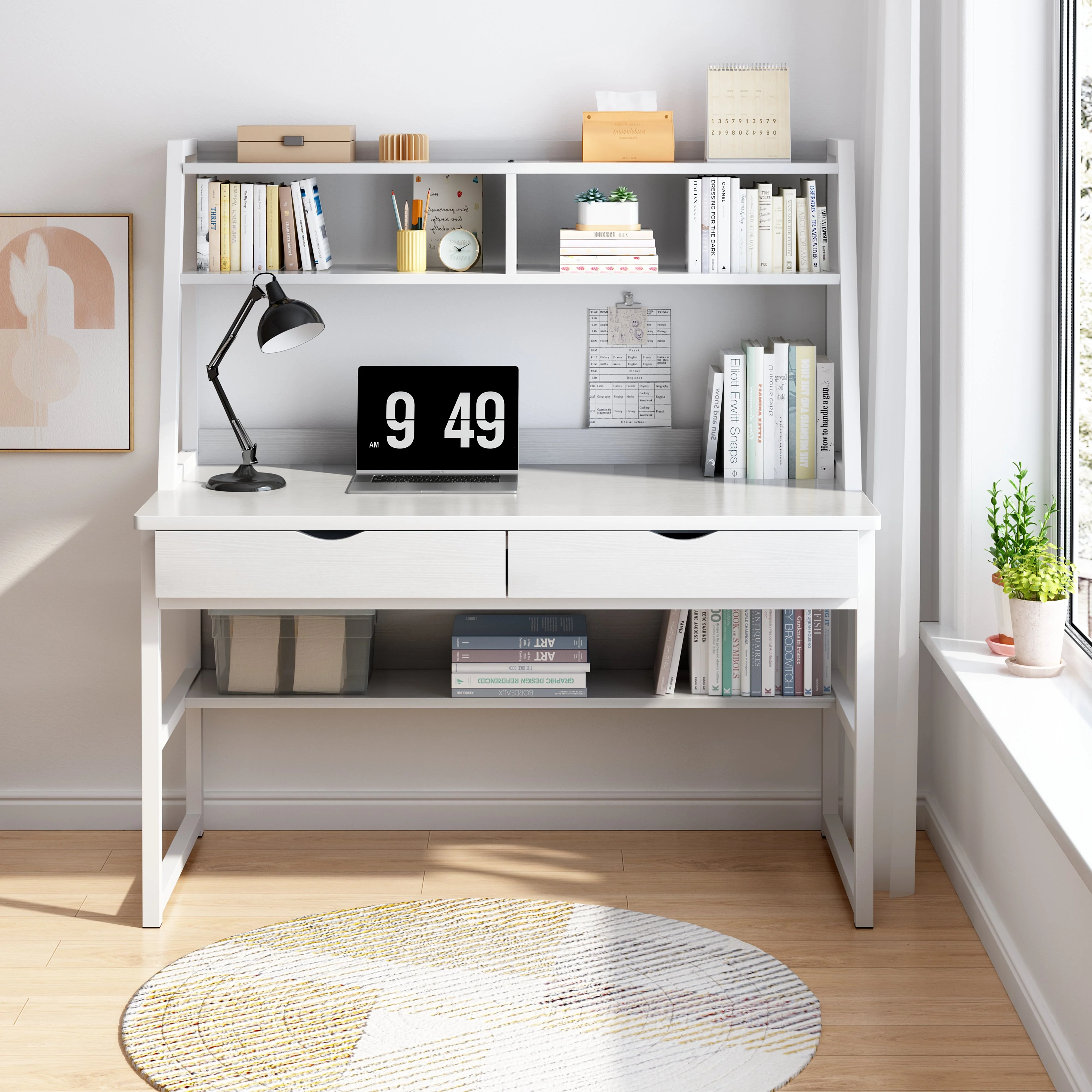 Enterprise Large Computer Desk Workstation with Shelves & Drawers (White) - Image 7
