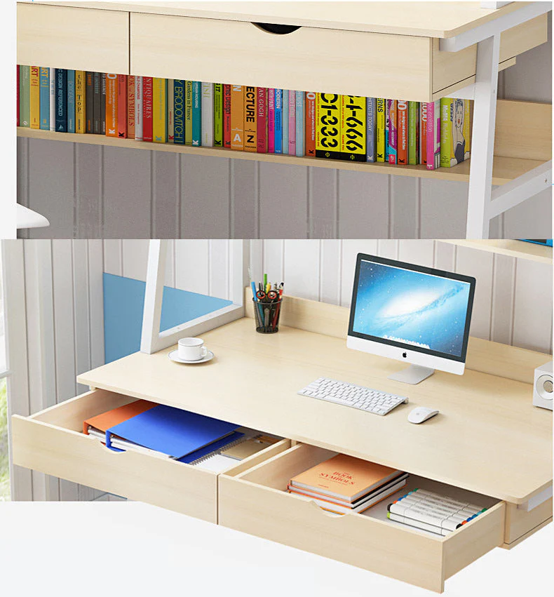 Enterprise Large Computer Desk Workstation with Shelves & Drawers (White Oak) - Image 6