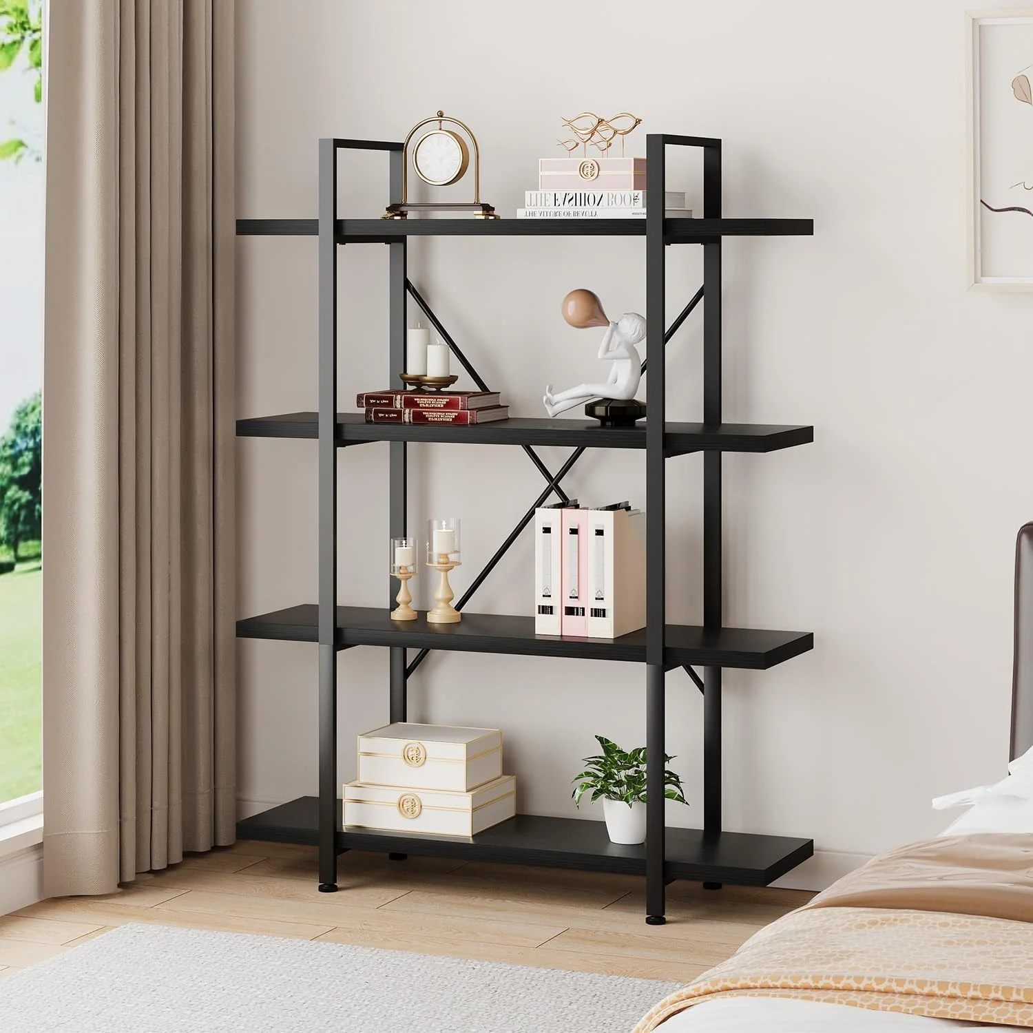 Envision 4-Tier Bookcase Storage Shelf Organizer (Black) - Image 11