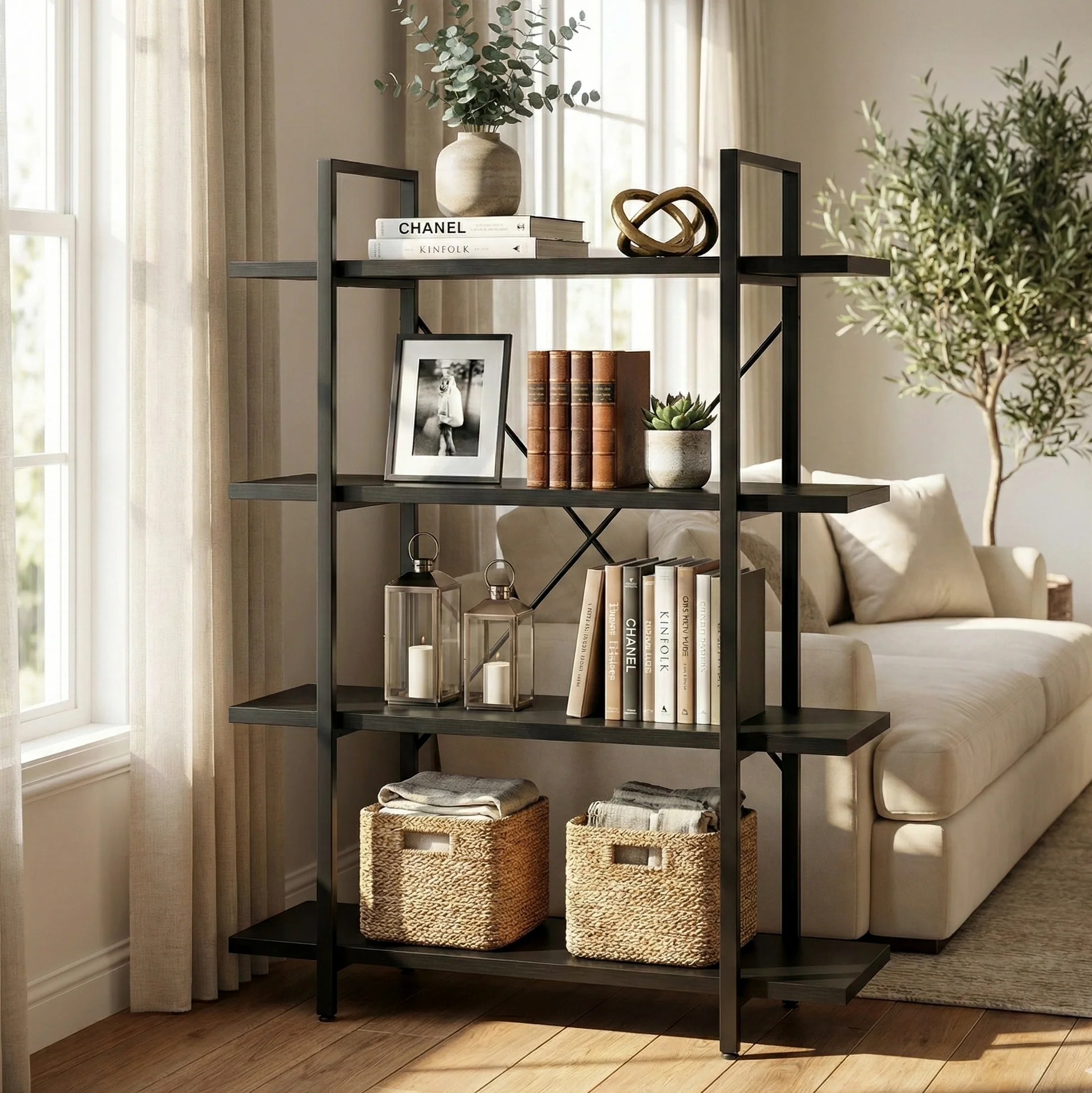 Envision 4-Tier Bookcase Storage Shelf Organizer (Black) - Image 16