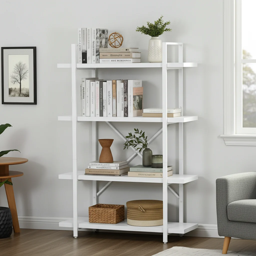 Envision 4-Tier Bookcase Storage Shelf Organizer (White) - Image 4