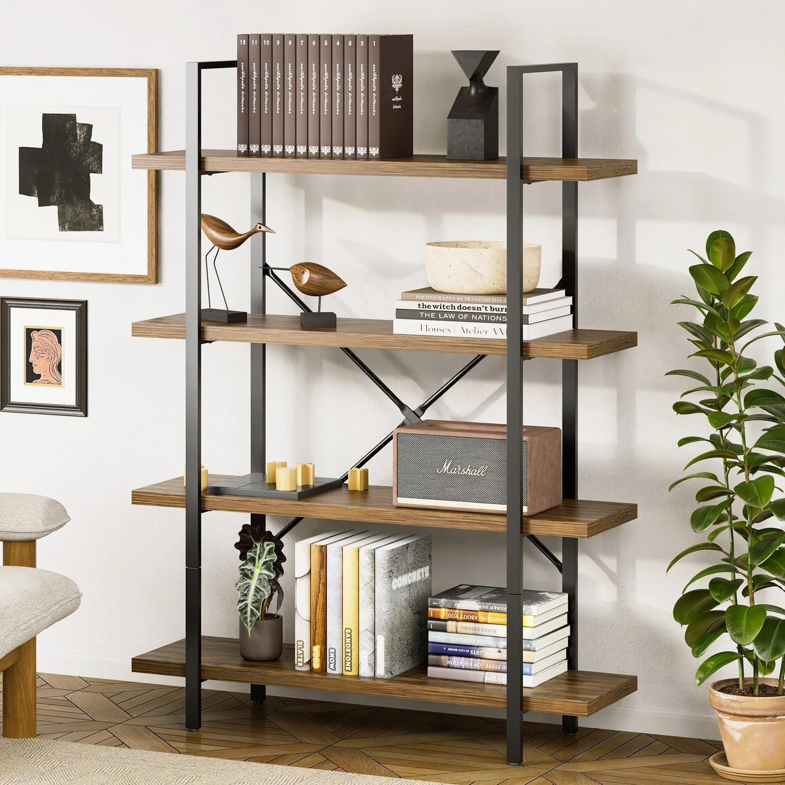 Envision Rustic 4-Tier Bookcase Storage Shelf Organizer - Image 15
