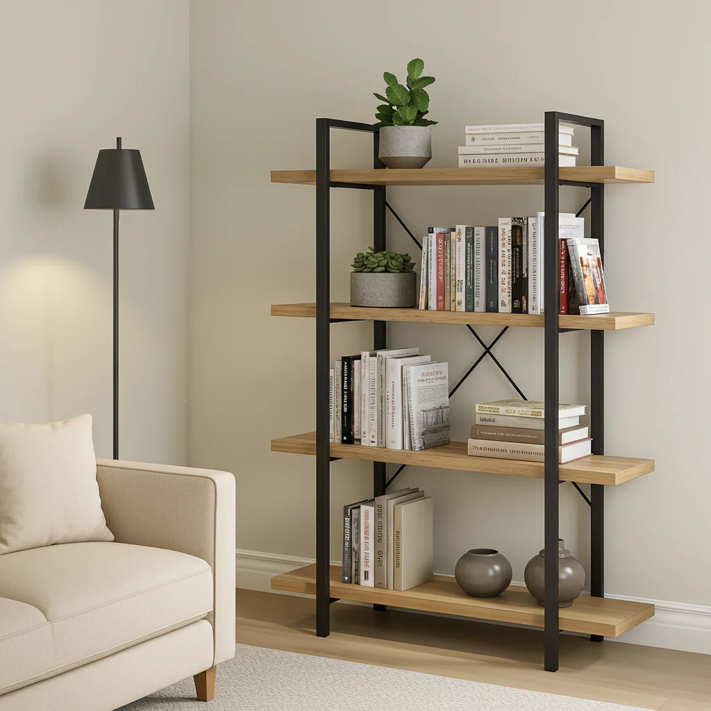 Envision Rustic Oak 4-Tier Bookcase Storage Shelf Organizer - Image 13