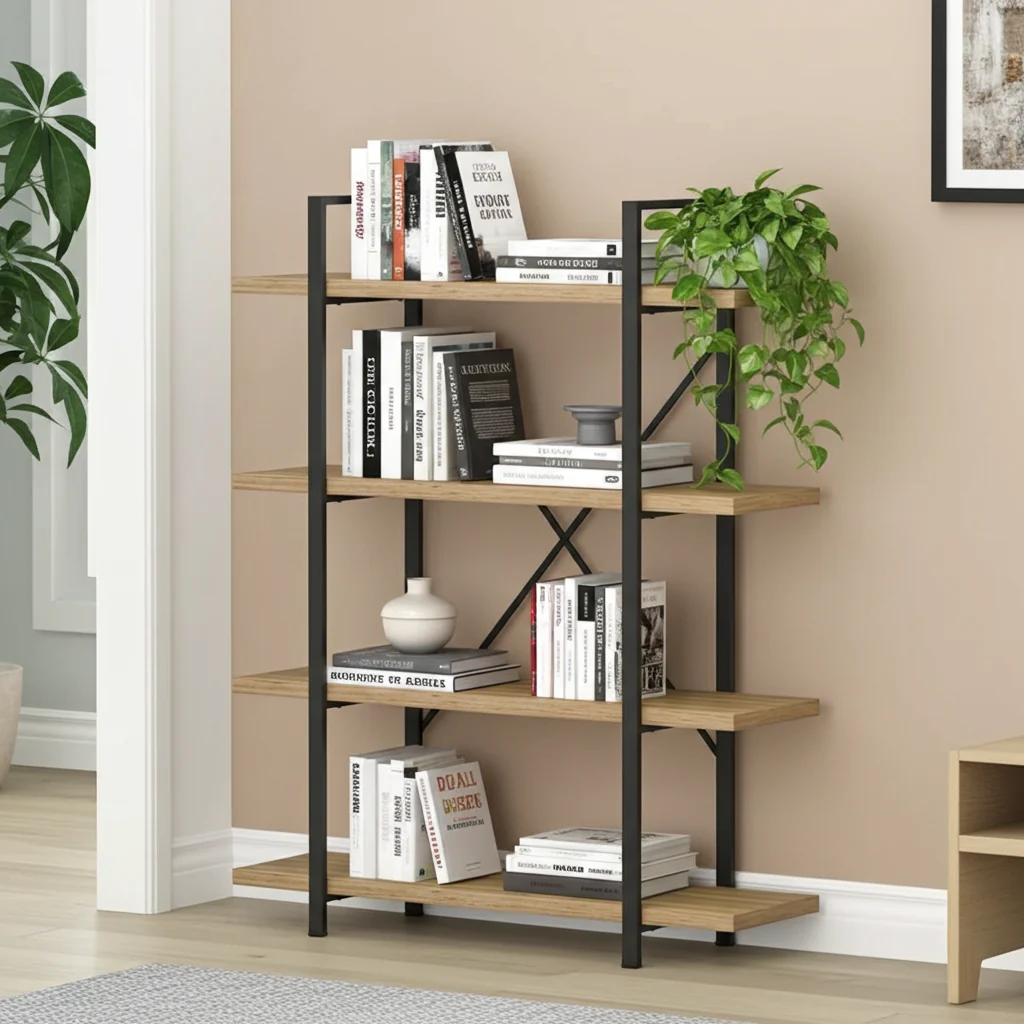 Envision Rustic Oak 4-Tier Bookcase Storage Shelf Organizer - Image 17