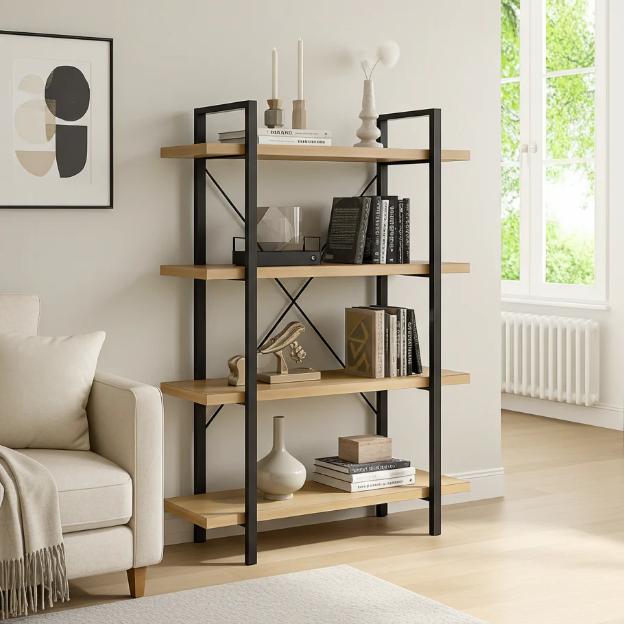 Envision Rustic Oak 4-Tier Bookcase Storage Shelf Organizer - Image 18