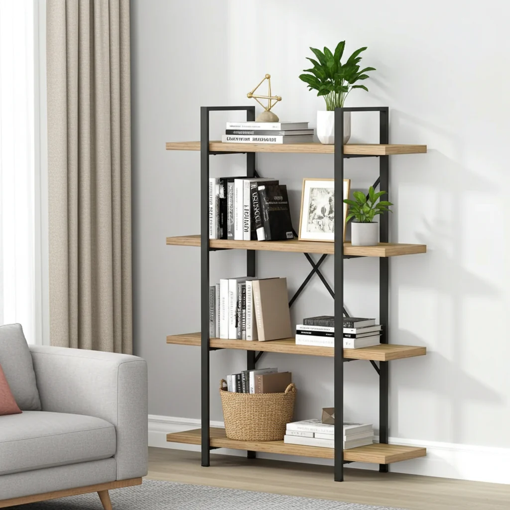 Envision Rustic Oak 4-Tier Bookcase Storage Shelf Organizer - Image 19