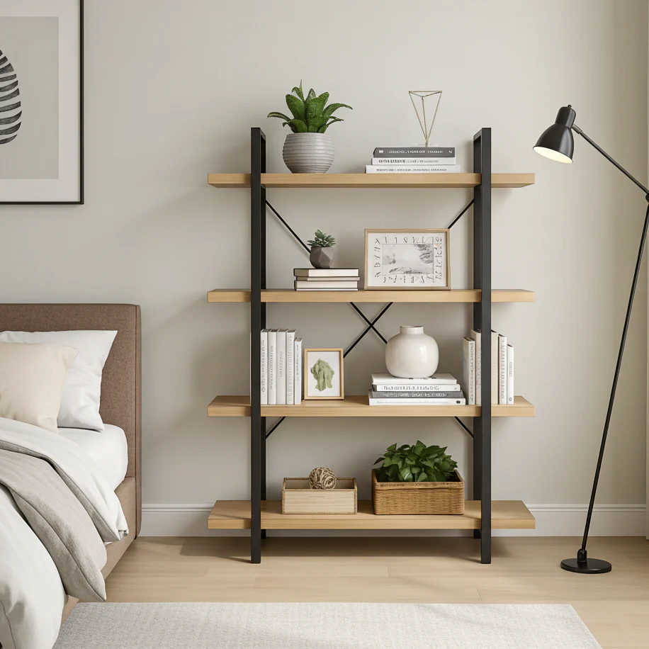 Envision Rustic Oak 4-Tier Bookcase Storage Shelf Organizer - Image 20