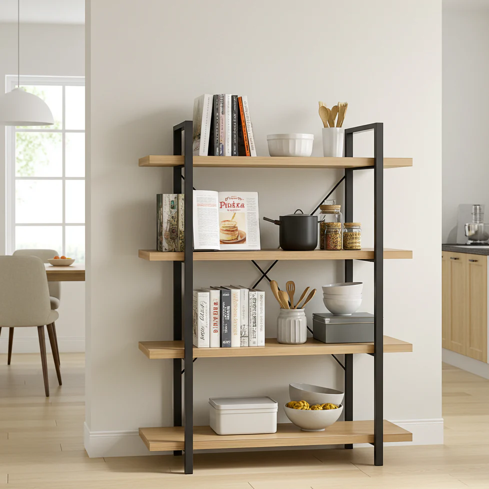 Envision Rustic Oak 4-Tier Bookcase Storage Shelf Organizer - Image 21