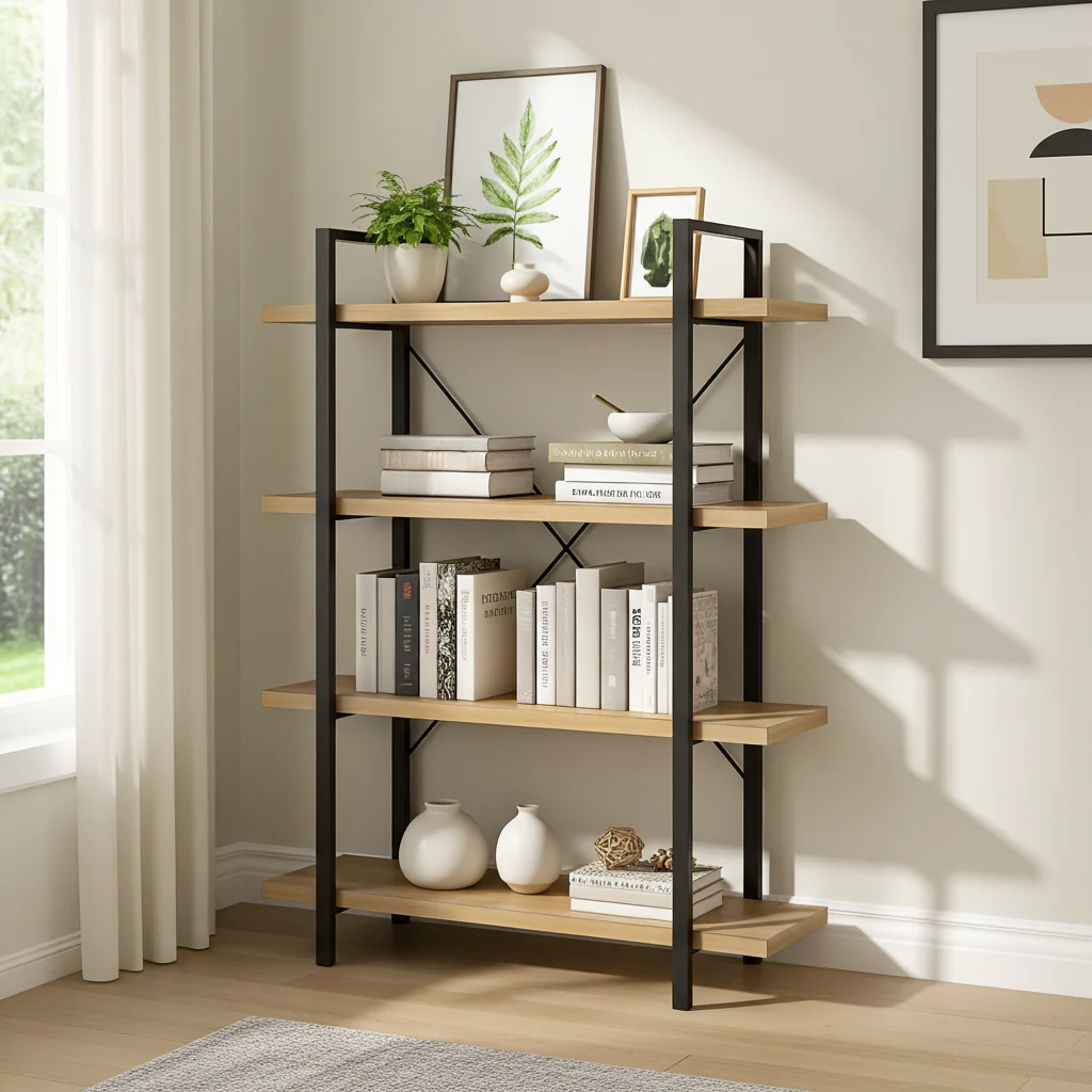 Envision Rustic Oak 4-Tier Bookcase Storage Shelf Organizer - Image 24