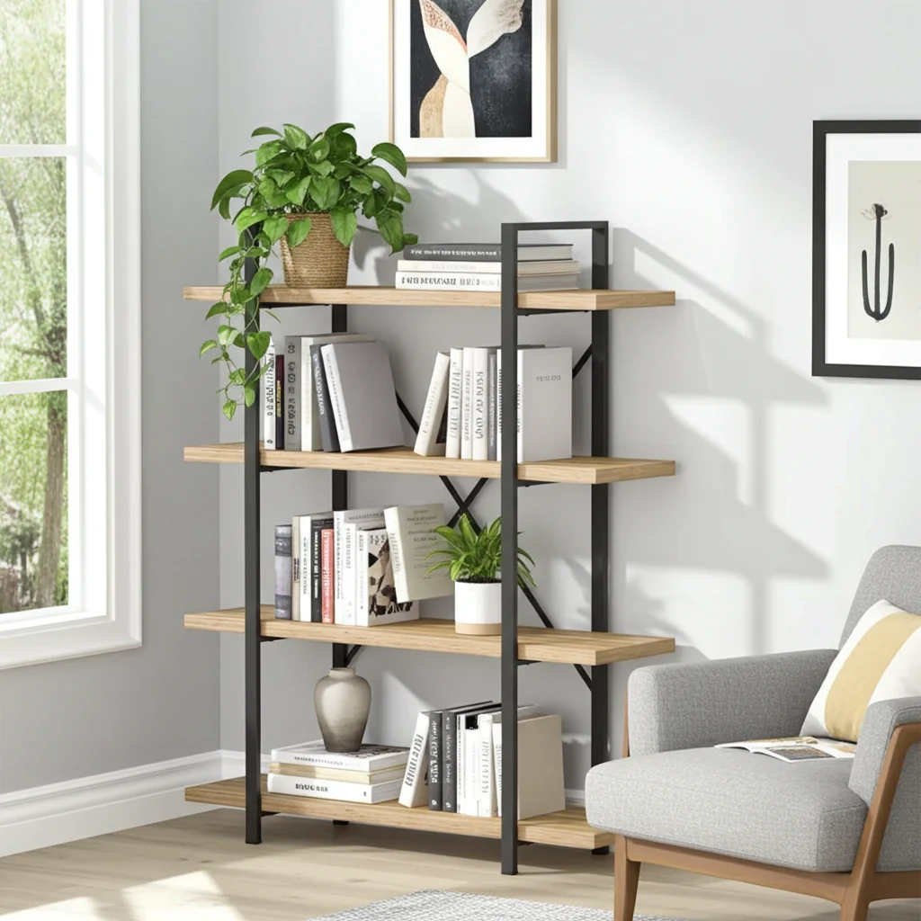Envision Rustic Oak 4-Tier Bookcase Storage Shelf Organizer - Image 25