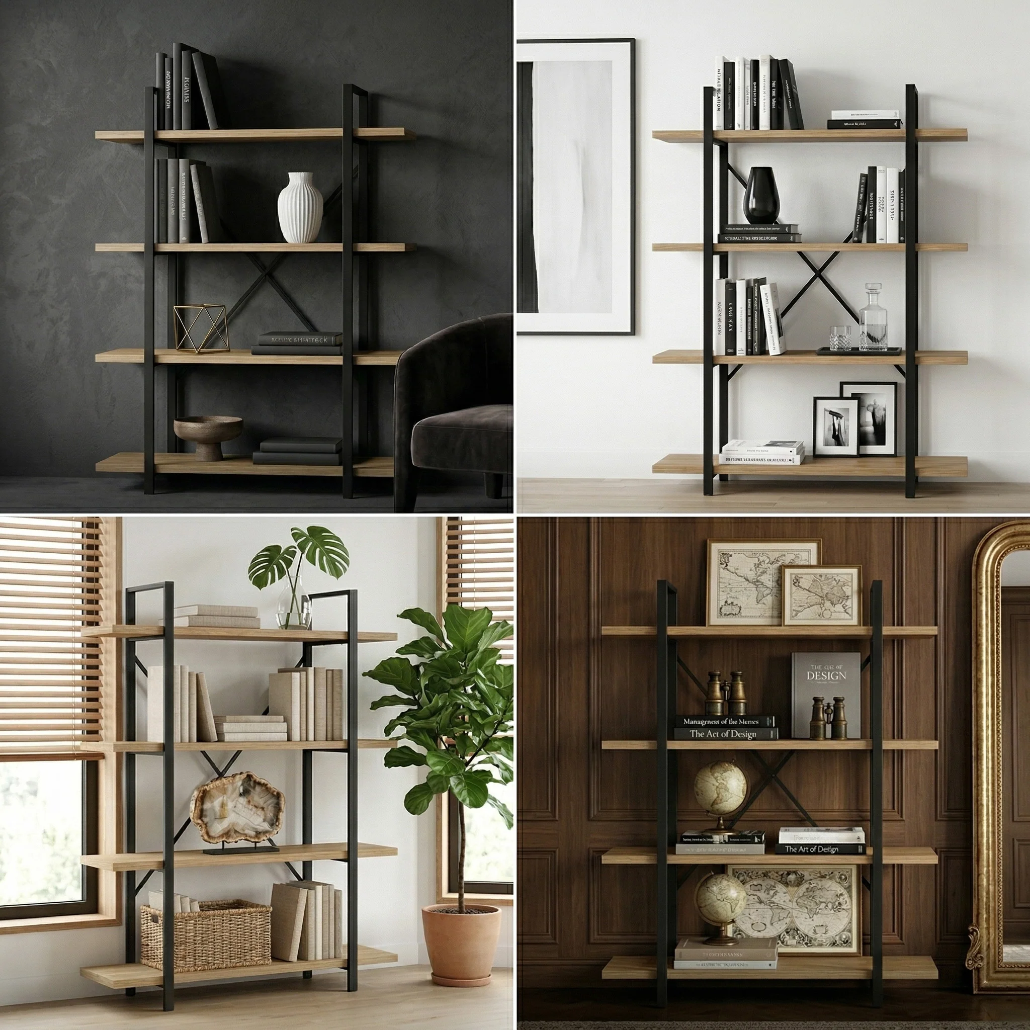 Envision Rustic Oak 4-Tier Bookcase Storage Shelf Organizer - Image 33