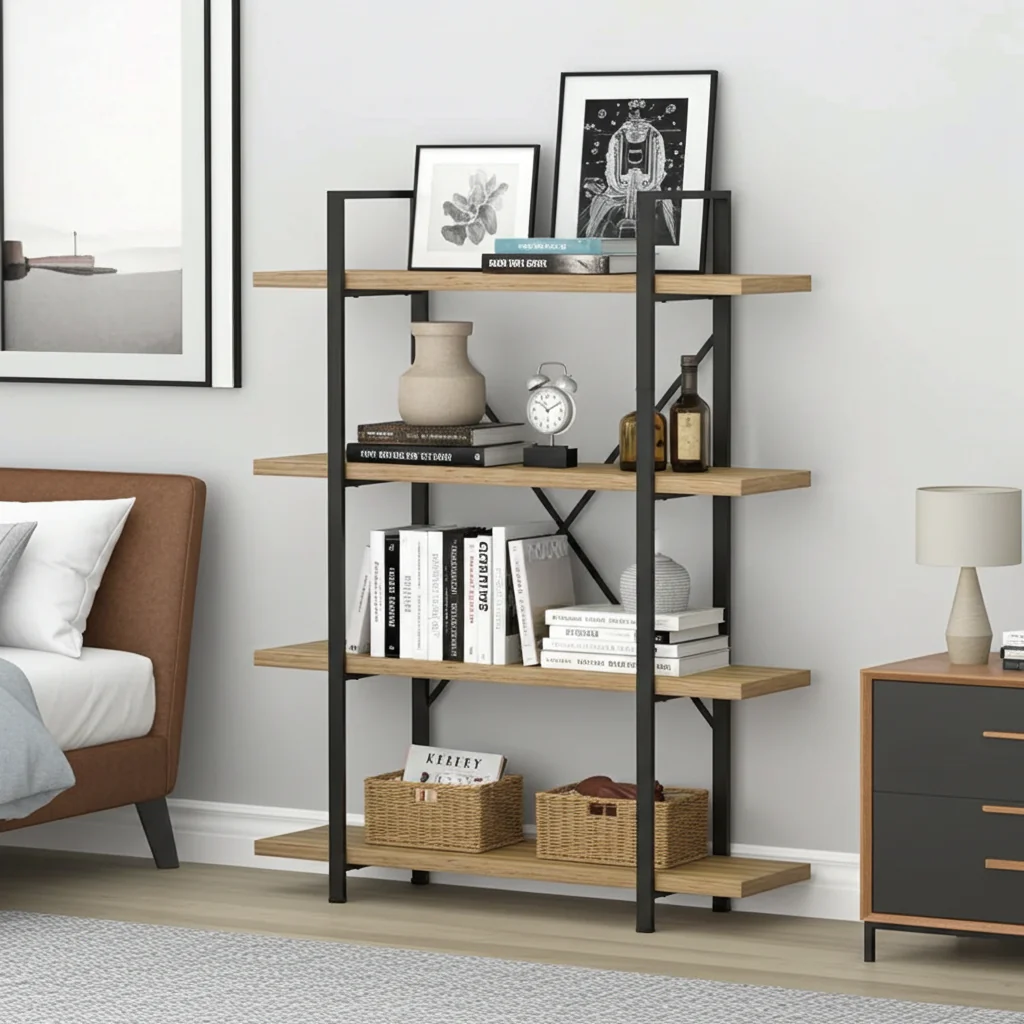 Envision Rustic Oak 4-Tier Bookcase Storage Shelf Organizer - Image 4