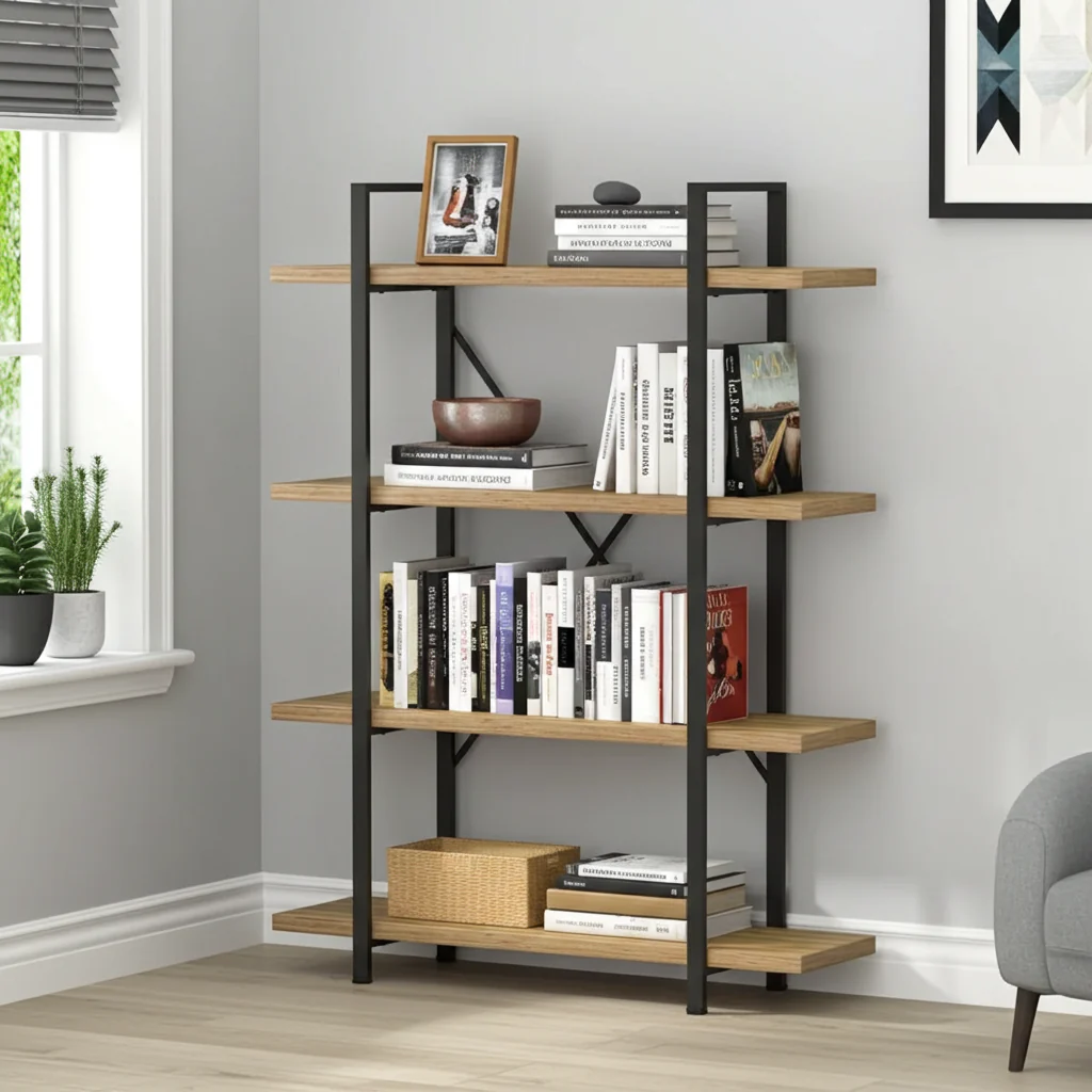 Envision Rustic Oak 4-Tier Bookcase Storage Shelf Organizer - Image 5