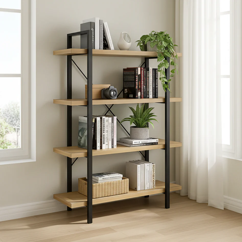 Envision Rustic Oak 4-Tier Bookcase Storage Shelf Organizer - Image 8