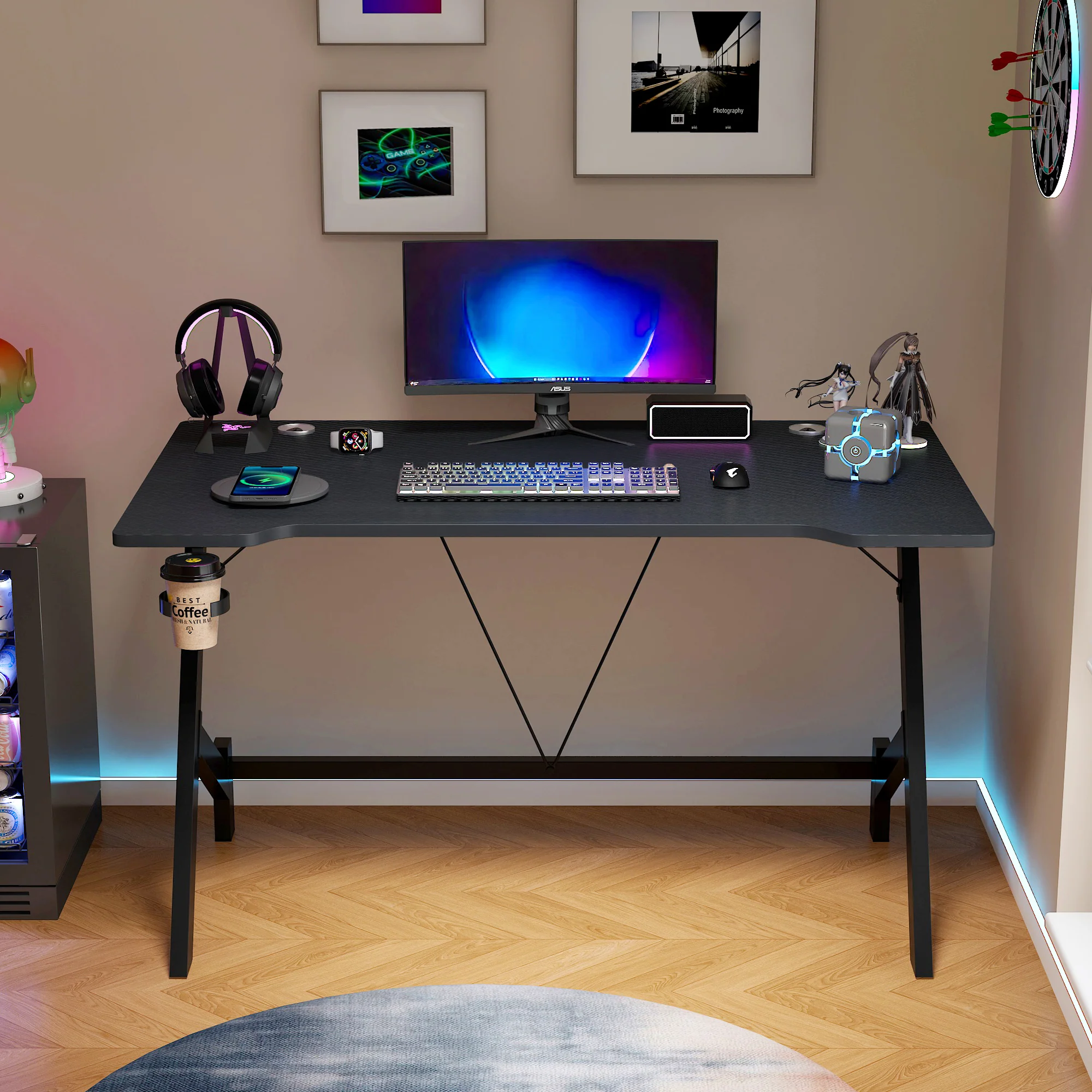 Ergonomic Gaming Desk Computer Table Black 110cm - Image 5