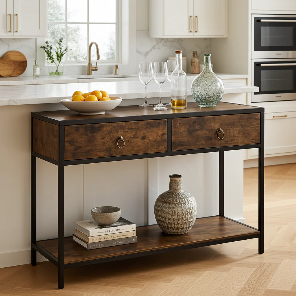 Essence Rustic Console Table with Drawers Hallway Entry Storage Shelf - Image 2
