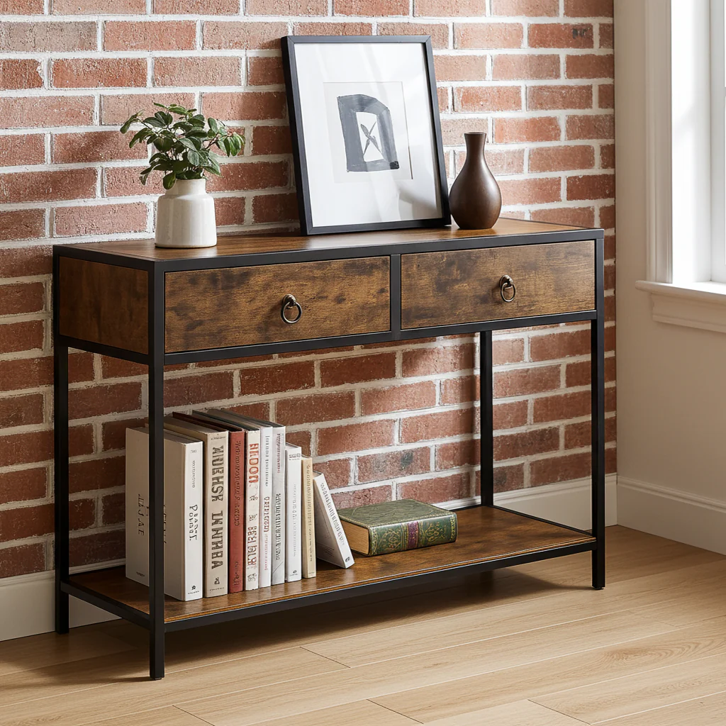 Essence Rustic Console Table with Drawers Hallway Entry Storage Shelf - Image 4