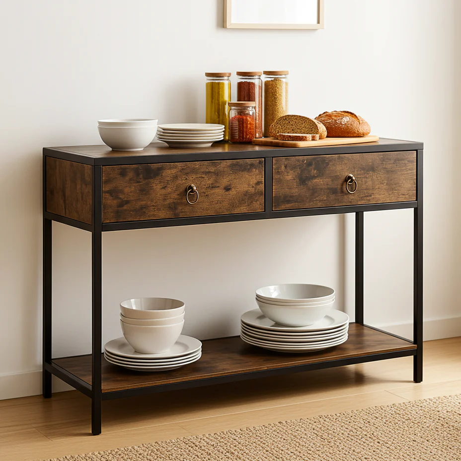 Essence Rustic Console Table with Drawers Hallway Entry Storage Shelf - Image 6