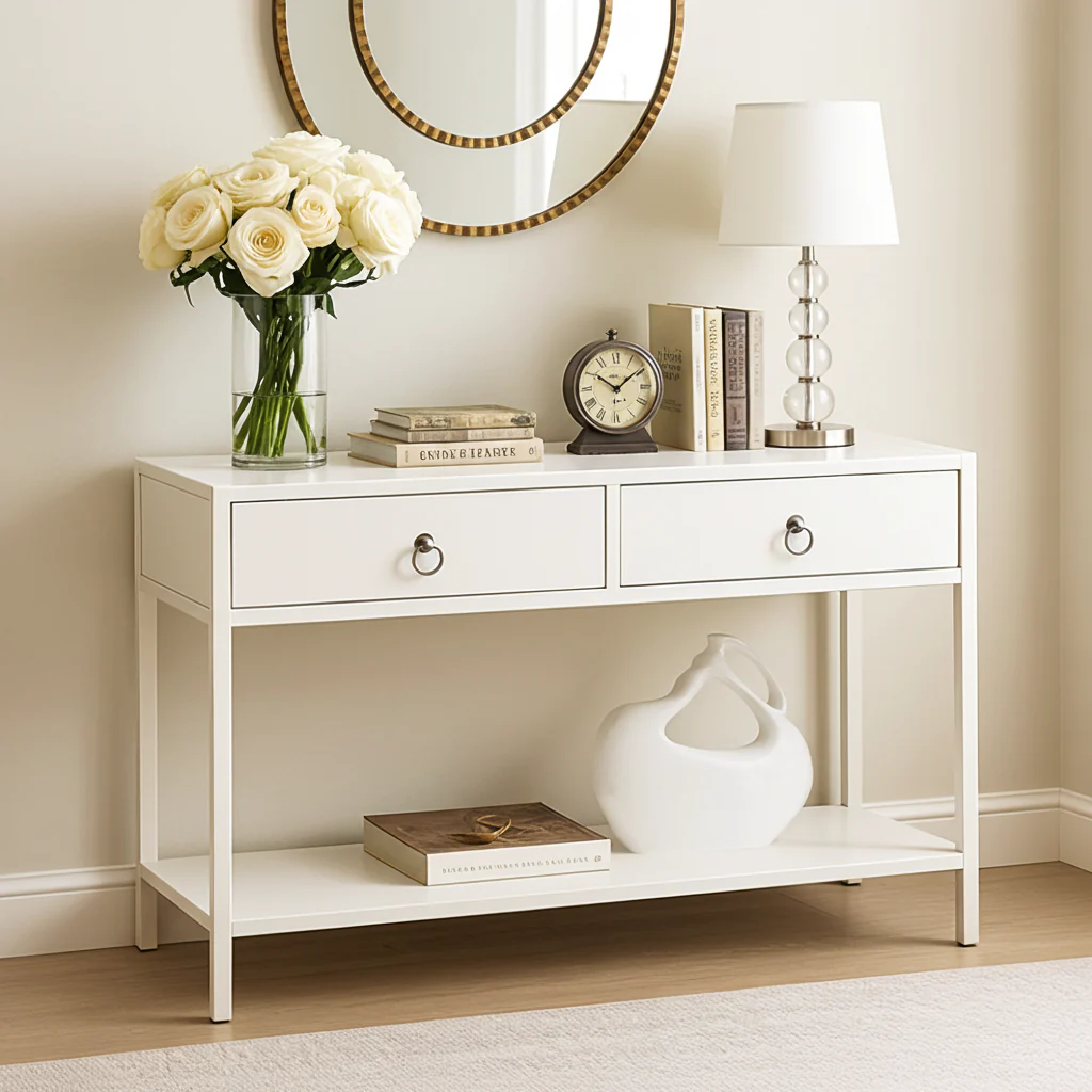 Essence White Console Table with Drawers Hallway Entry Storage Shelf - Image 13