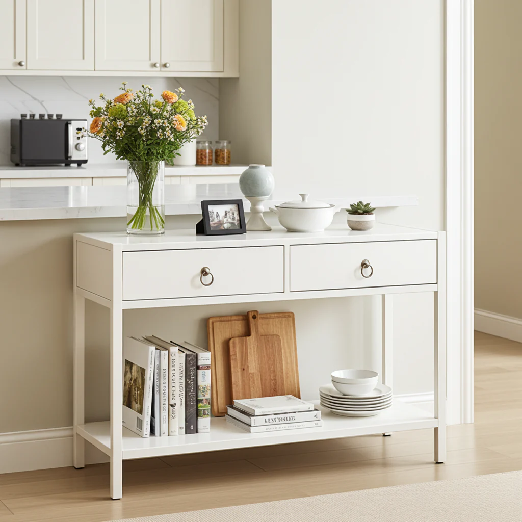 Essence White Console Table with Drawers Hallway Entry Storage Shelf - Image 14