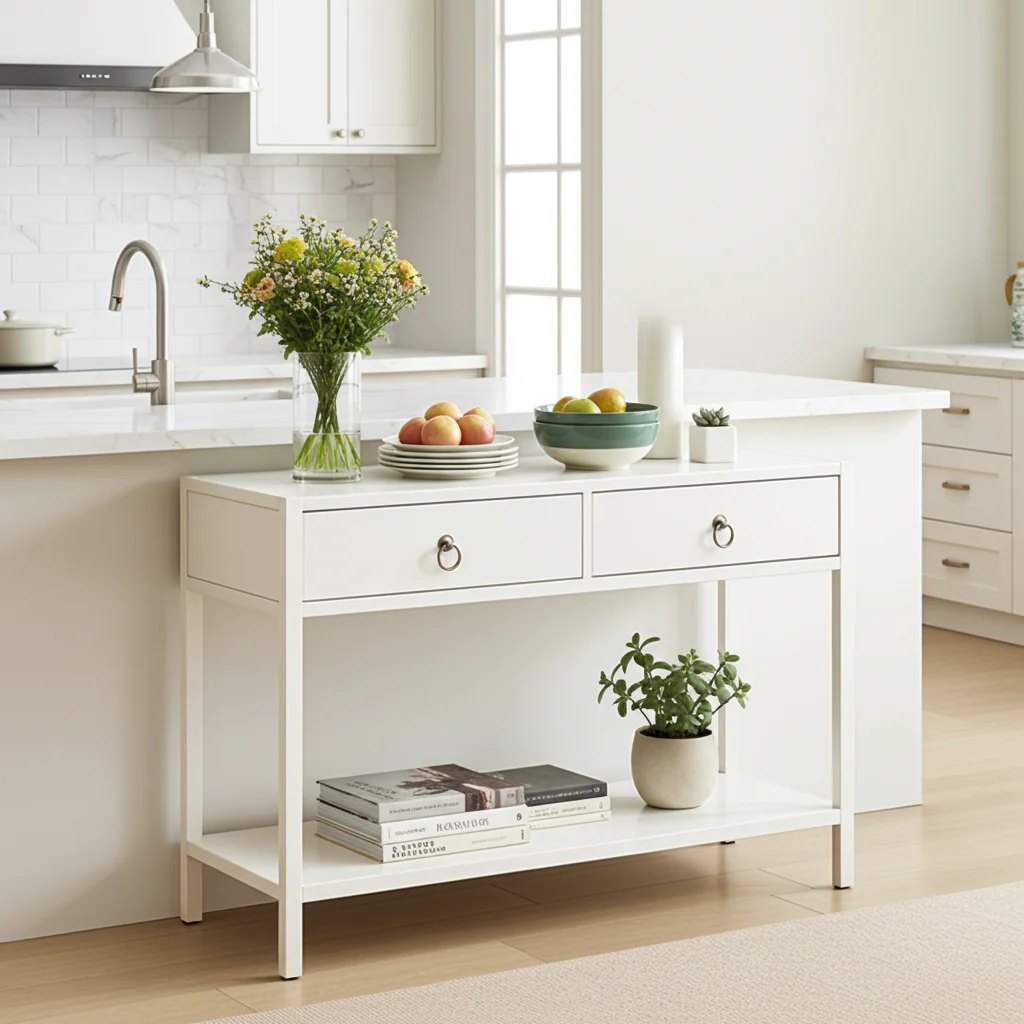 Essence White Console Table with Drawers Hallway Entry Storage Shelf - Image 17