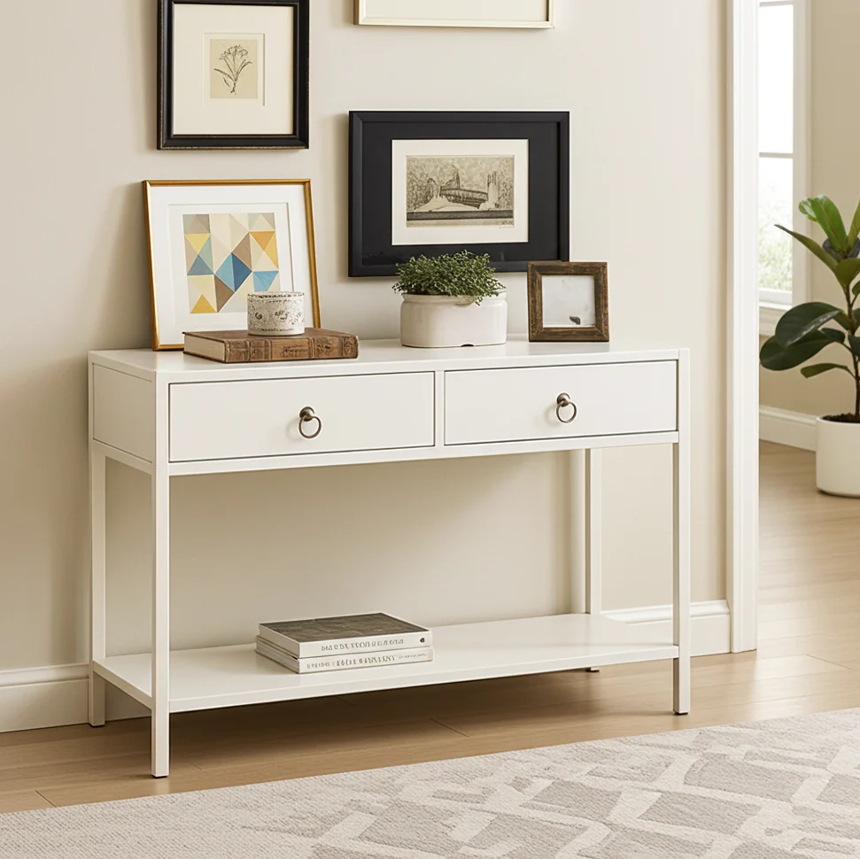 Essence White Console Table with Drawers Hallway Entry Storage Shelf - Image 22