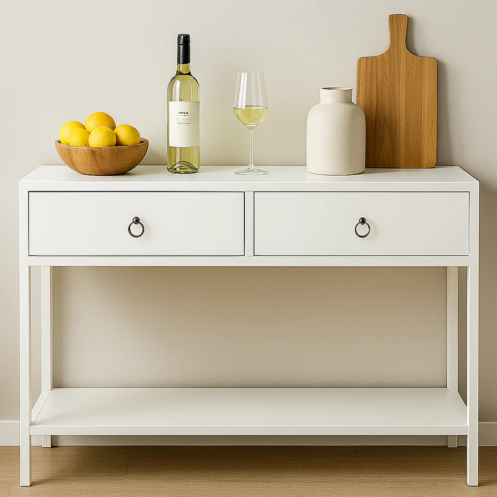 Essence White Console Table with Drawers Hallway Entry Storage Shelf - Image 7