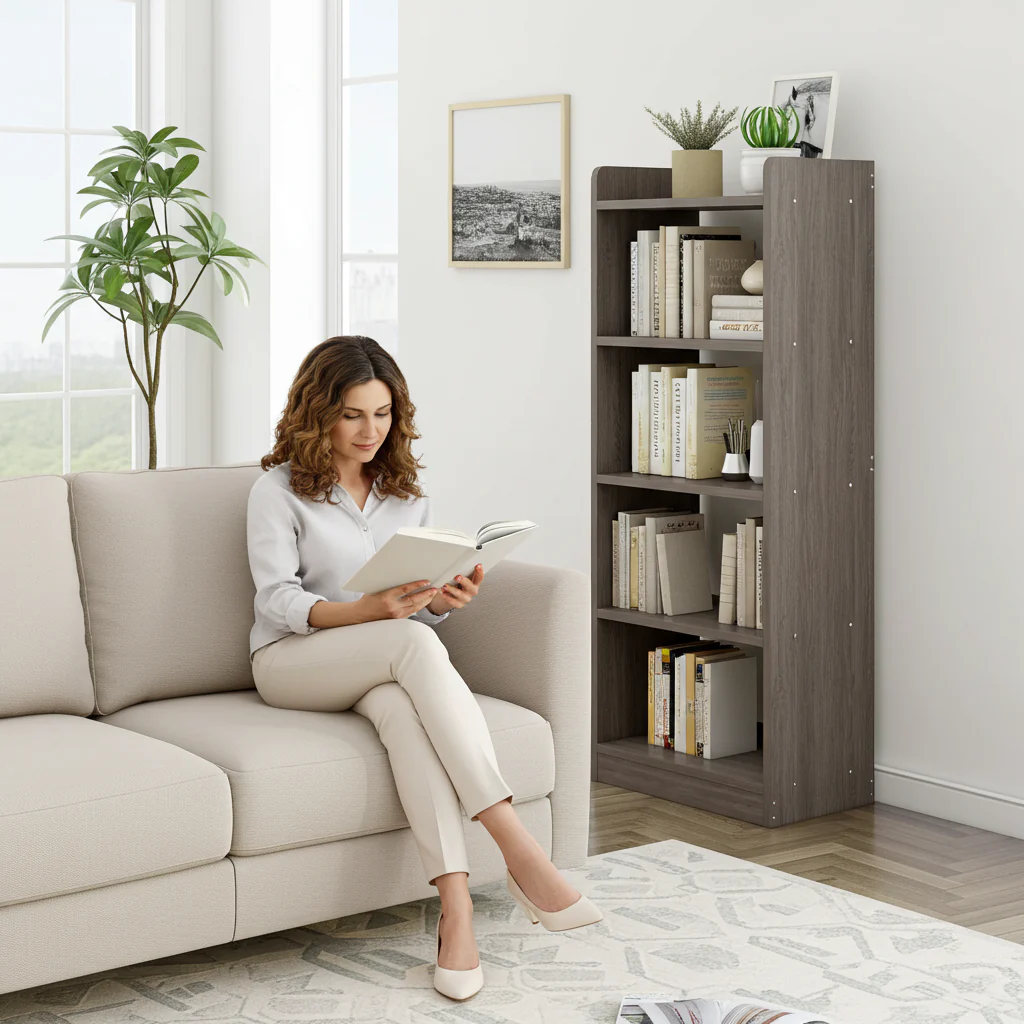 Essentia 4-Tier Storage Shelf Bookcase Shelving Unit Organizer (Rustic Grey) - Image 4
