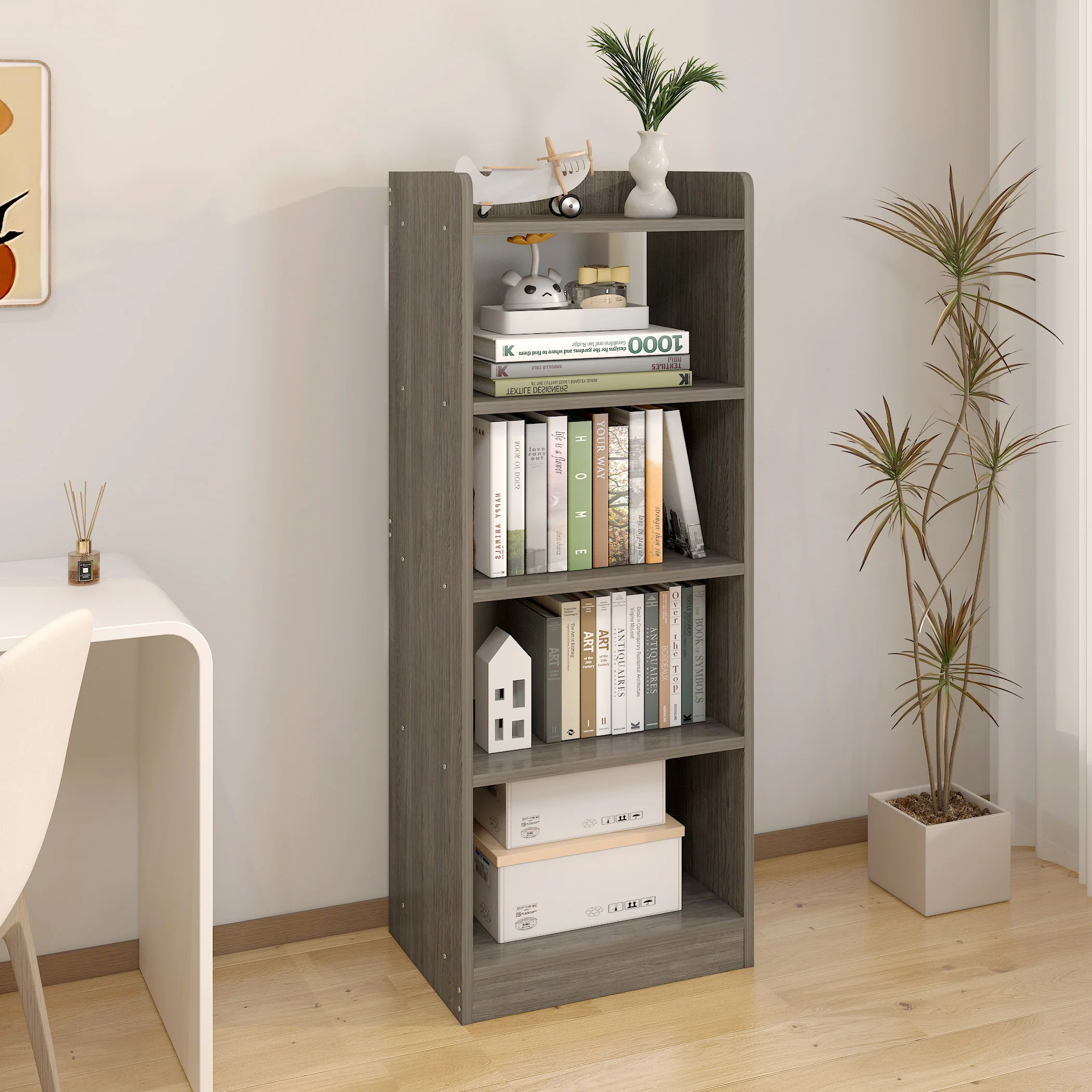 Essentia 4-Tier Storage Shelf Bookcase Shelving Unit Organizer (Rustic Grey) - Image 7