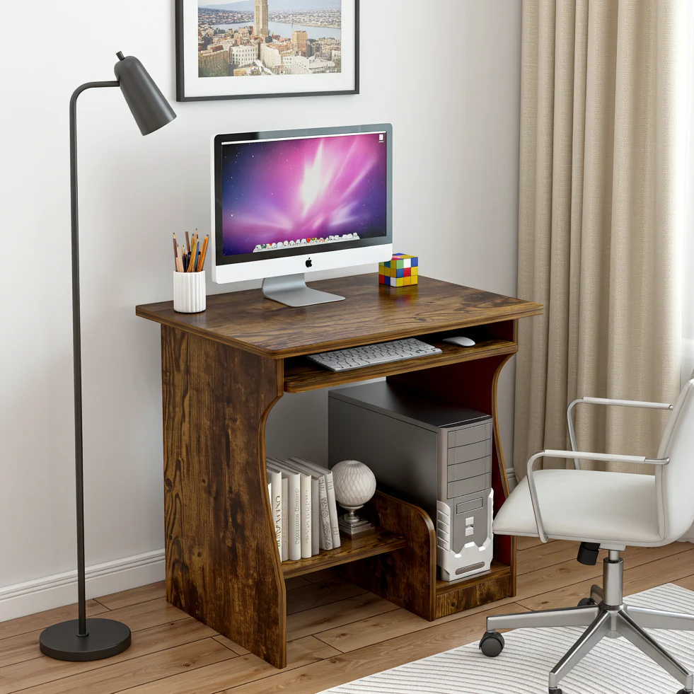 Essential Computer Desk with Shelves (Rustic Wood) - Image 8