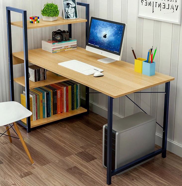 Exceeder Large Workstation Wood & Steel Computer Desk with Storage Shelves (Natural Oak) - Image 7