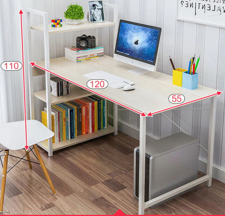 Exceeder Large Workstation  Wood & Steel Computer Desk with  Storage Shelves (White Oak) - Image 10