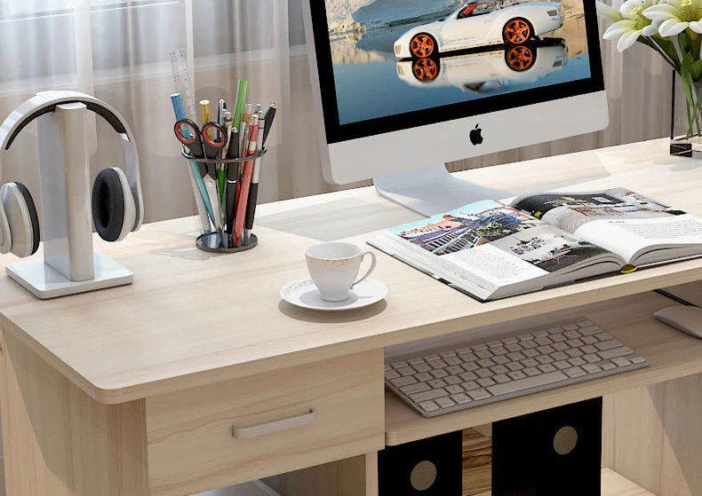 Executive Office Computer Desk with Drawers, Cabinet, Shelves (White Oak) - Image 6