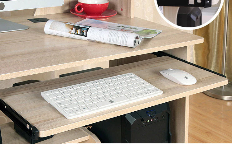 Executive Office Computer Desk with Drawers, Cabinet, Shelves (White Oak) - Image 8