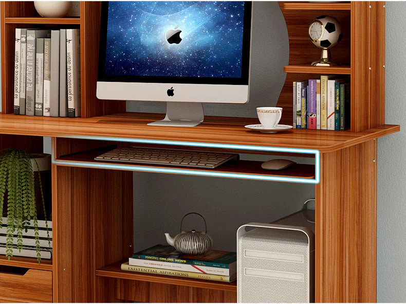 Expert Computer Desk Workstation with Shelf & Cabinet (Walnut) - Image 4