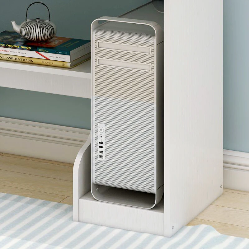 Expert Computer Desk Workstation with Shelf & Cabinet (White) - Image 4