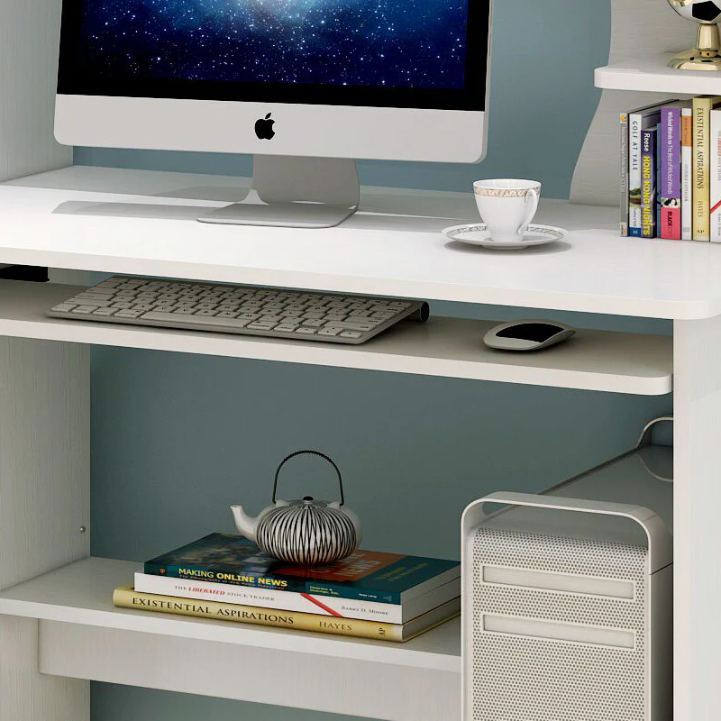 Expert Computer Desk Workstation with Shelf & Cabinet (White) - Image 7