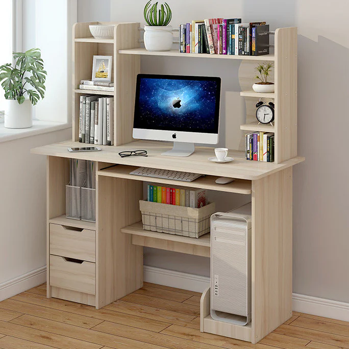 Expert Computer Desk Workstation with Shelf & Cabinet (White Oak) - Image 3