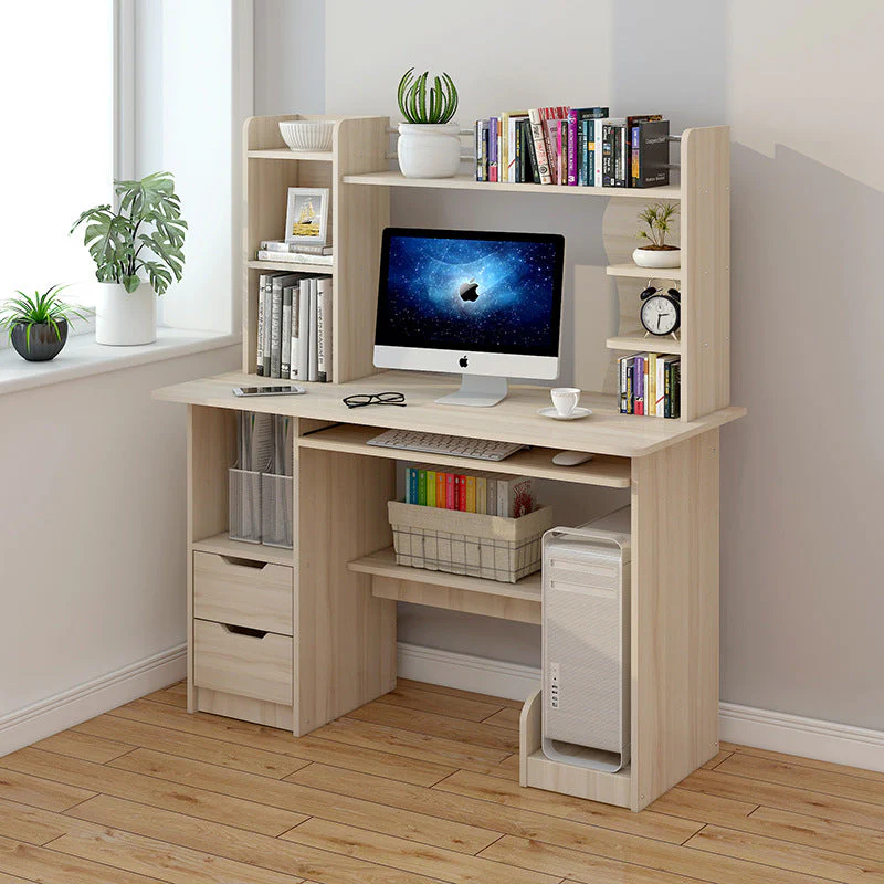 Expert Computer Desk Workstation with Shelf & Cabinet (White Oak) - Image 9