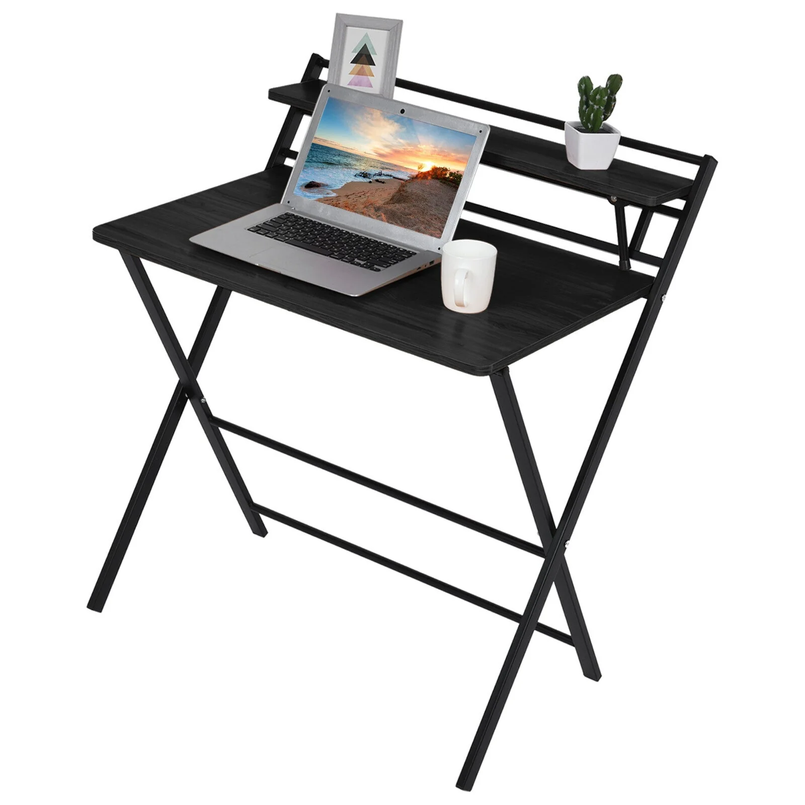 Express Folding Desk with Shelf (Black) - Image 10