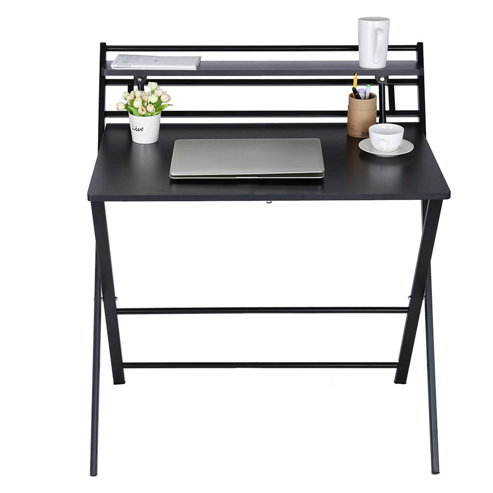 Express Folding Desk with Shelf (Black) - Image 11