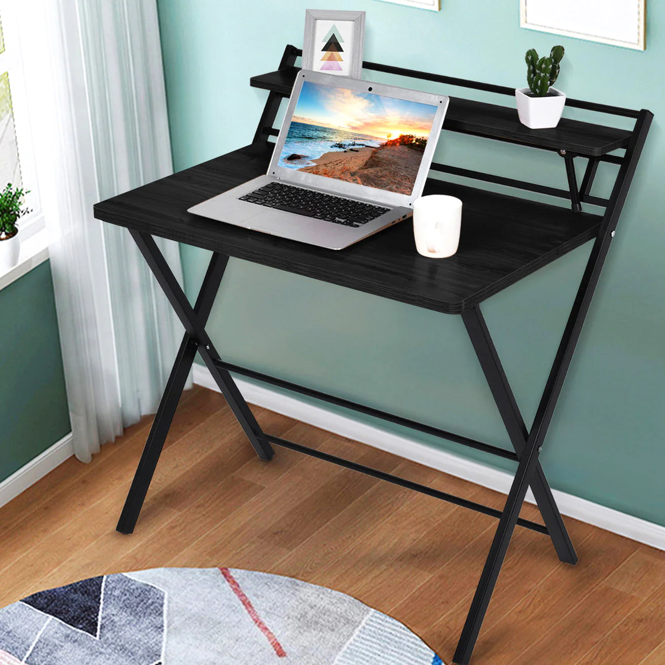 Express Folding Desk with Shelf (Black) - Image 15