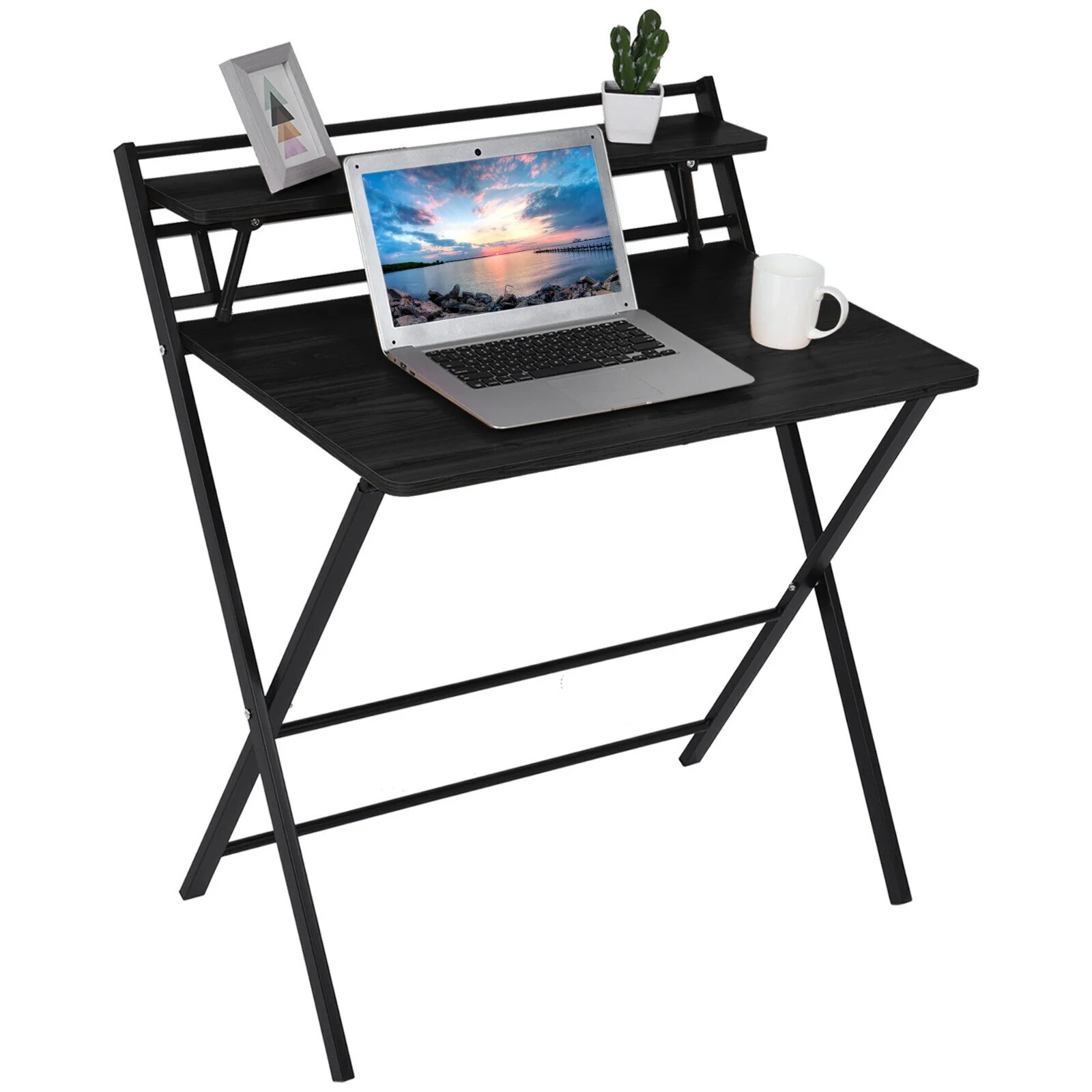 Express Folding Desk with Shelf (Black) - Image 3