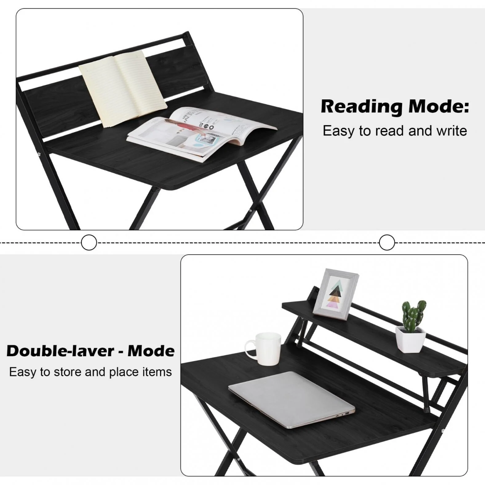 Express Folding Desk with Shelf (Black) - Image 5