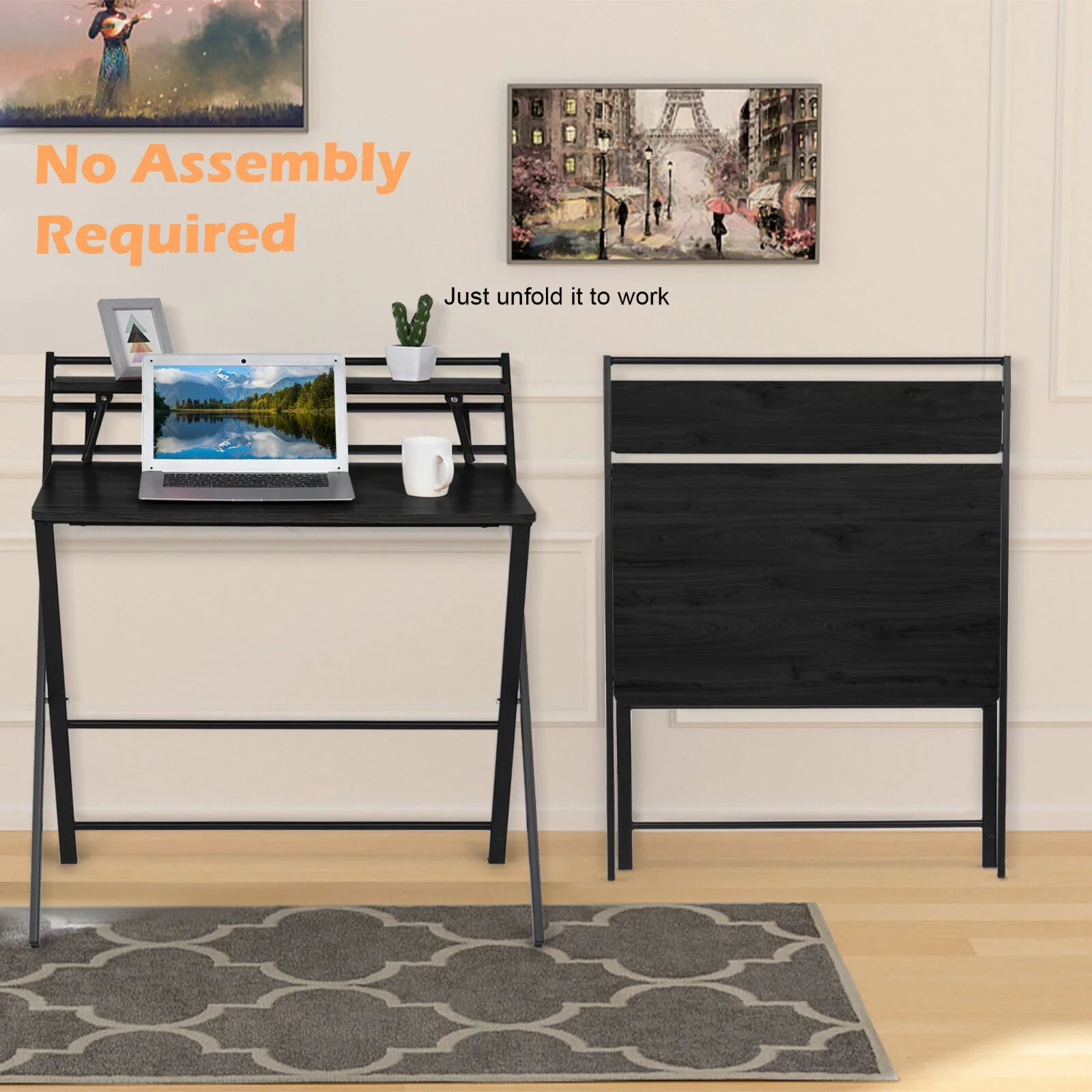 Express Folding Desk with Shelf (Black) - Image 9