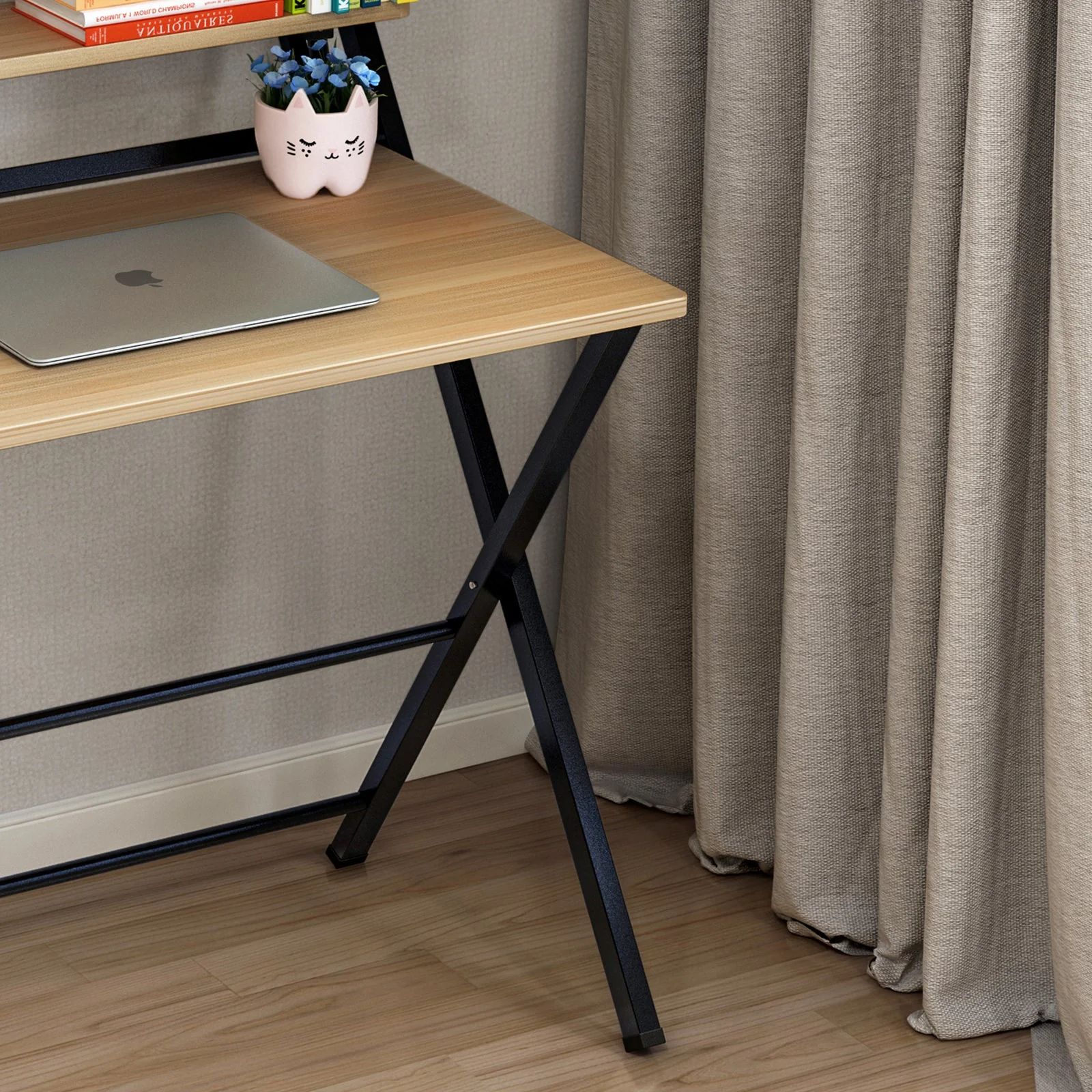 Express Folding Desk with Shelf (Oak) - Image 6
