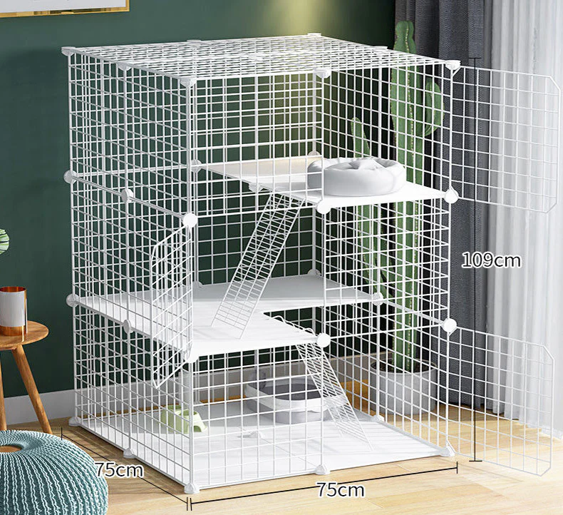 Extra Wide & Large Pet Home Cat Cage Detachable Metal Wire Kennel Playpen Exercise Crate (White) - Image 8