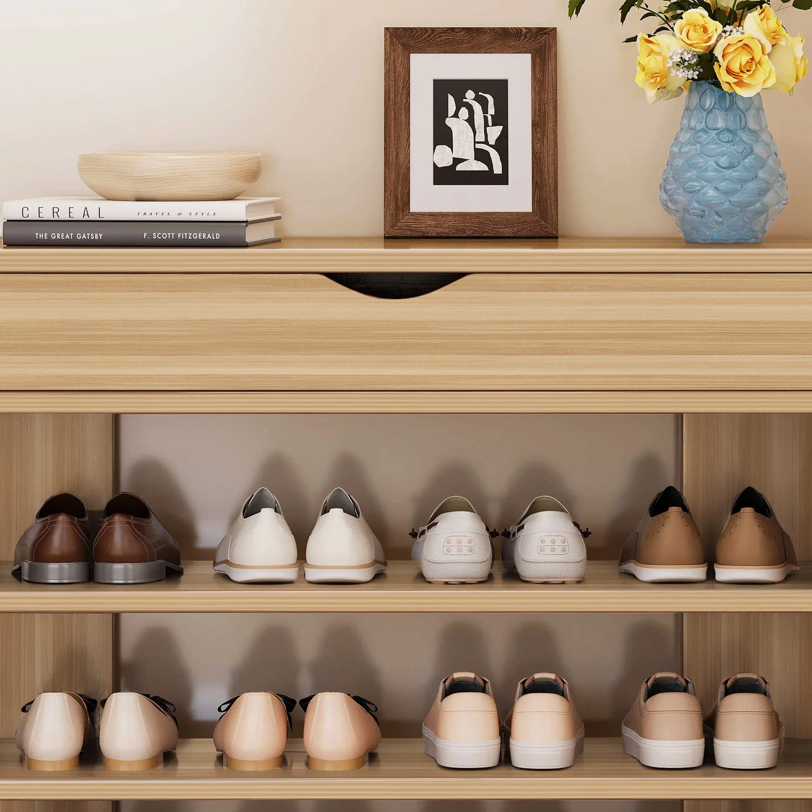 Fiesta 7 Tier Extra Spacious Wooden Shoe Rack Organizer Shelf Cabinet (Natural Oak) - Image 3