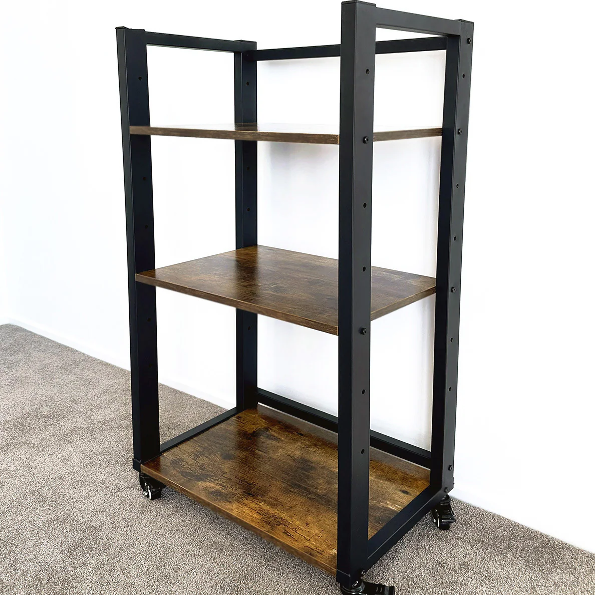 Fortis Heavy Duty Rustic Wood and Steel Multipurpose Utility Trolley Storage Shelf Organizer - Image 17
